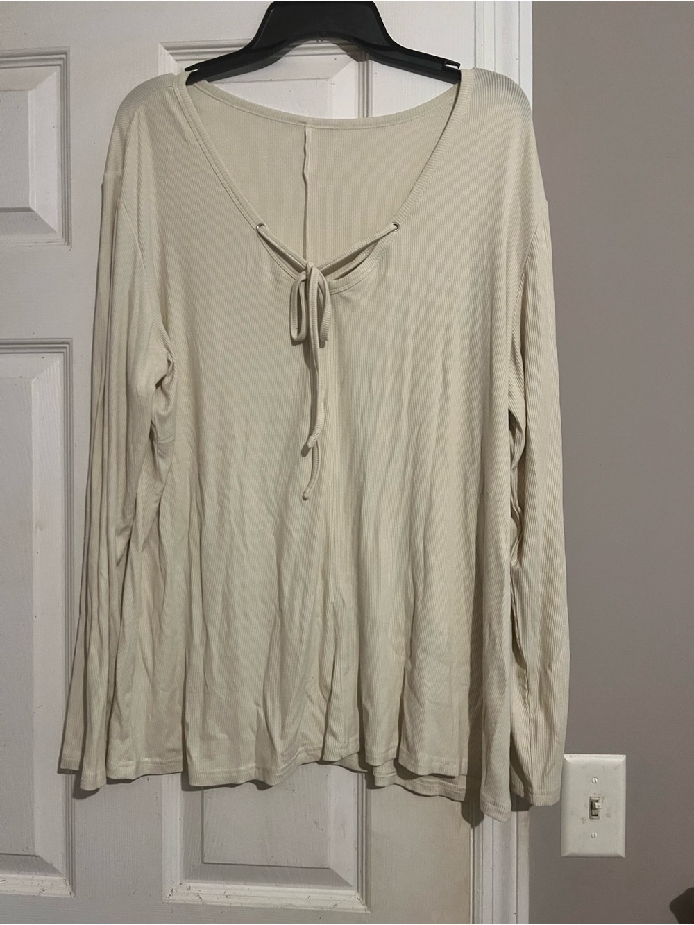 Women's Cream Long-Sleeve Tie-Front Top